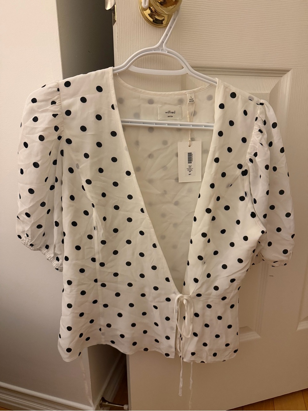 Wilfred White Polka Dot Tie-Front Top